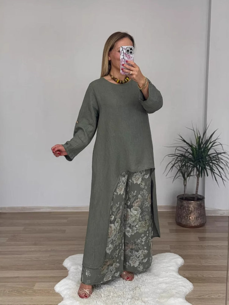 Long-Sleeve Top and Wide-Leg Pants Set