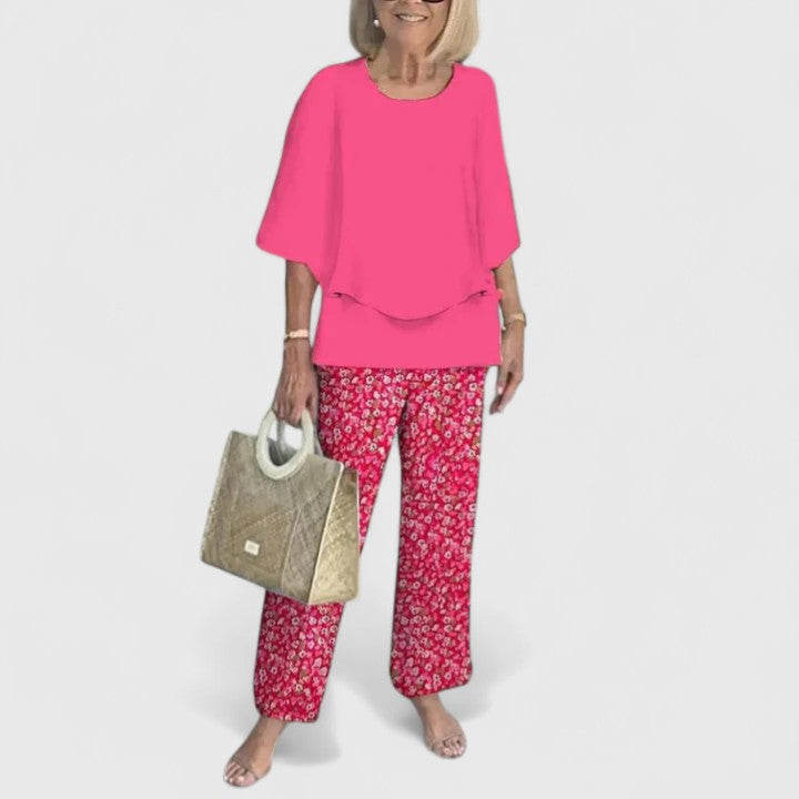 Two-Piece Outfit for Women - Elegant Casual Top and Pants Set