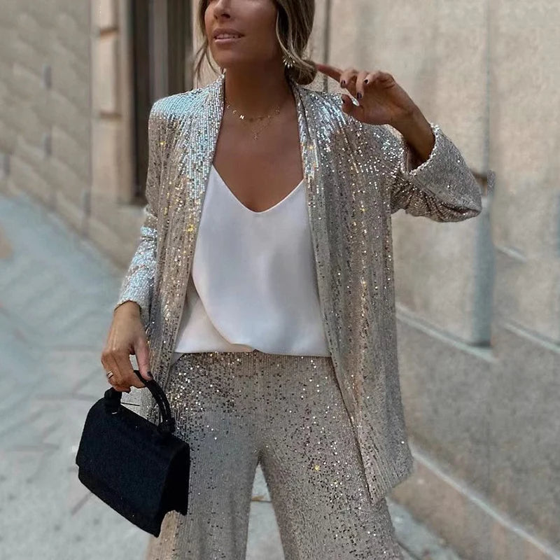 Sequin High Waist Two-Piece Set