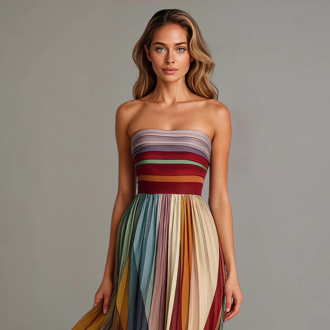 Women's Strapless Pleated Maxi Party Dress