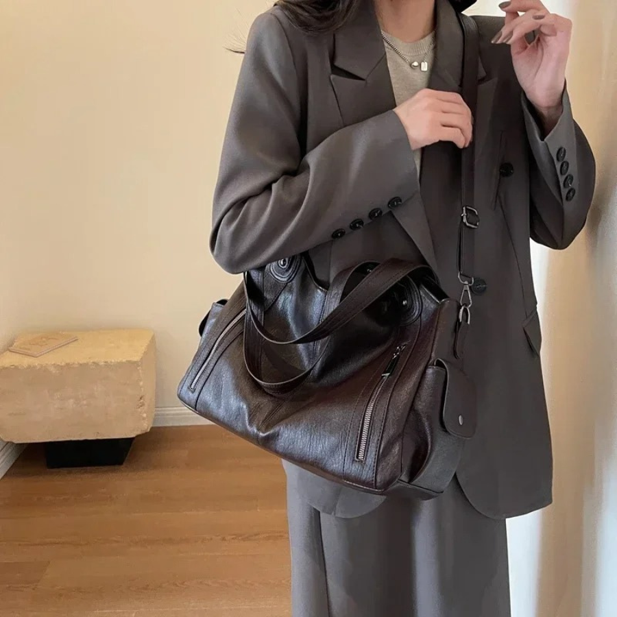 Retro Solid Color Textured Shoulder Bag