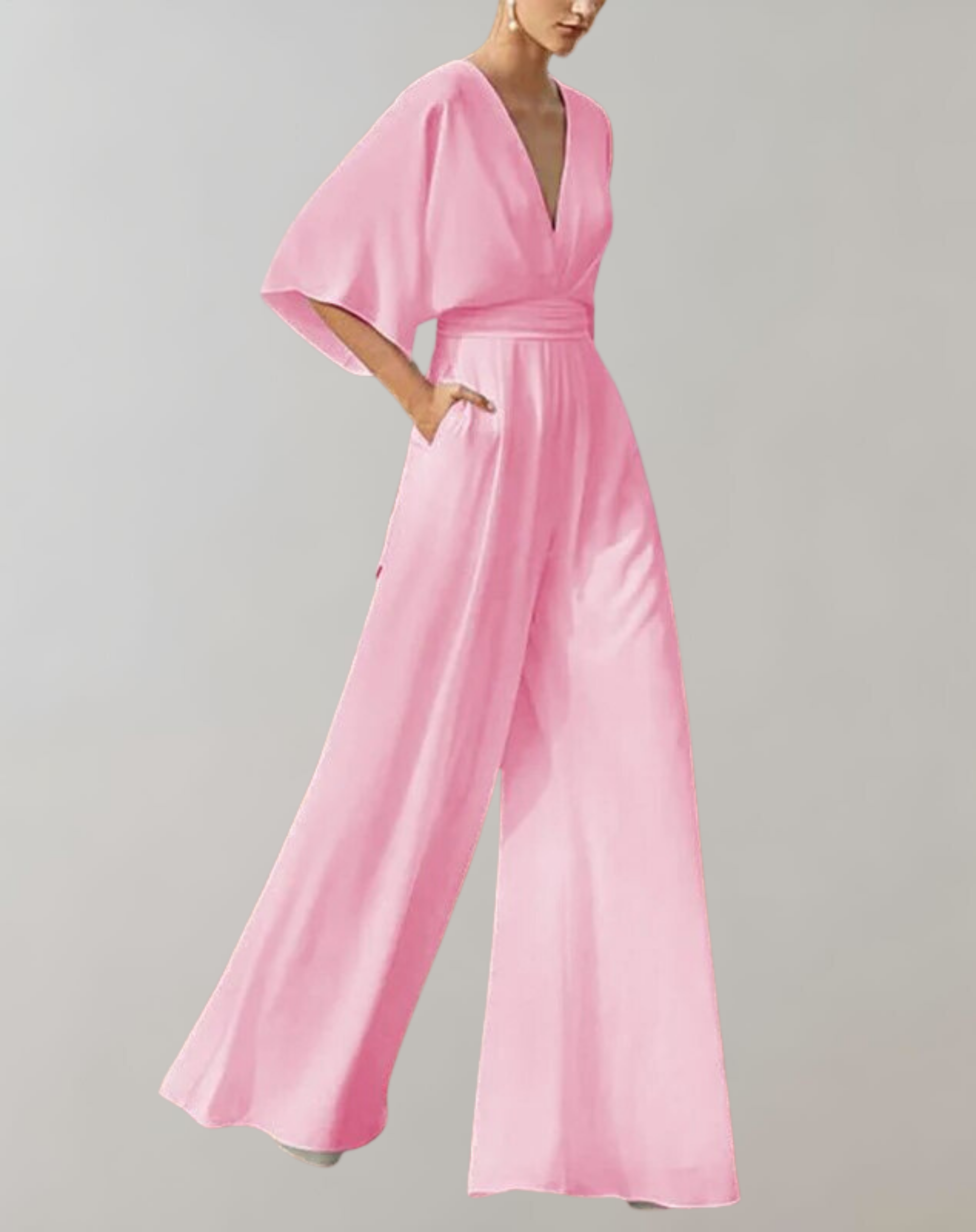 Wide Leg Linen Blend Evening Jumpsuit