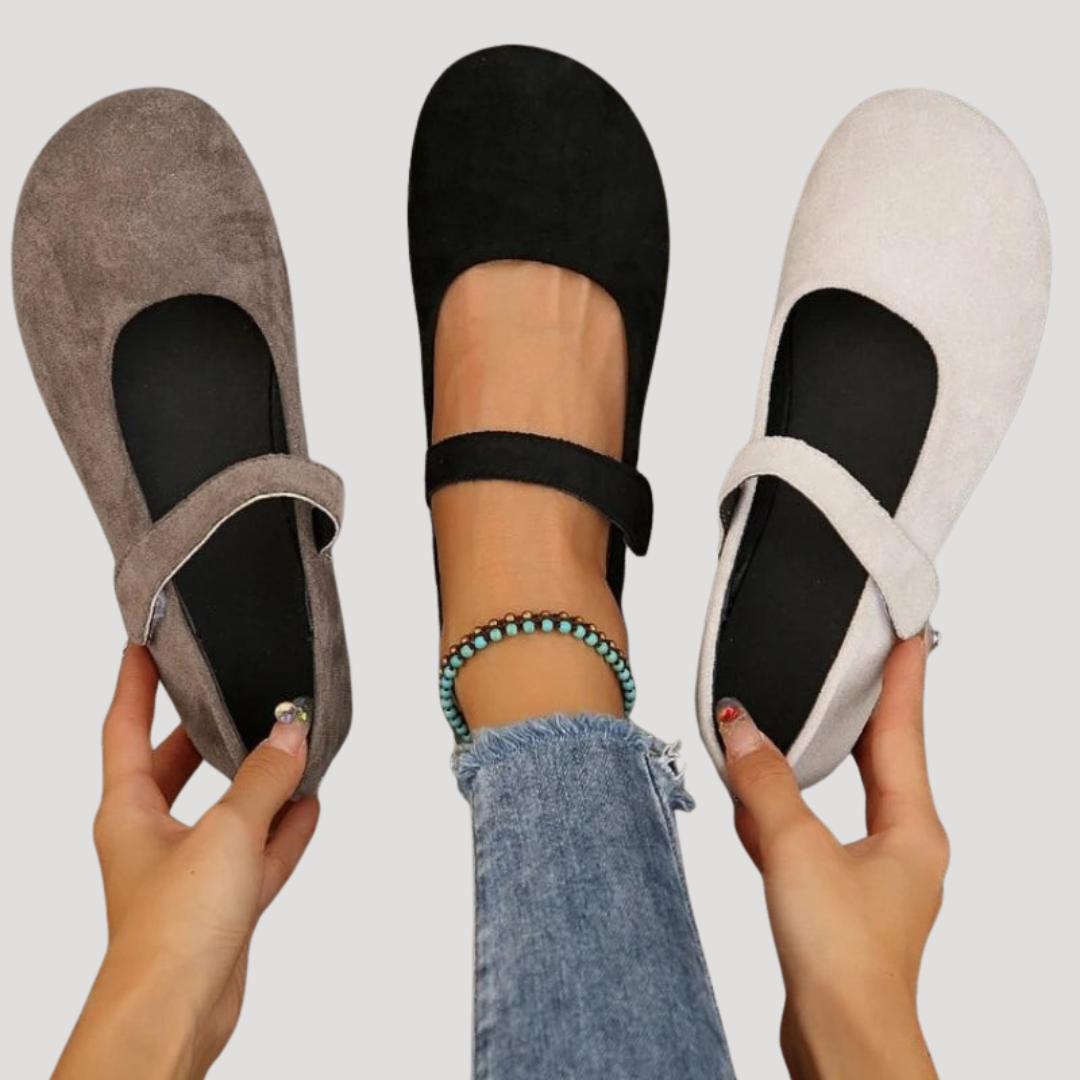 Suede Mary Jane Flats with Buckle Strap