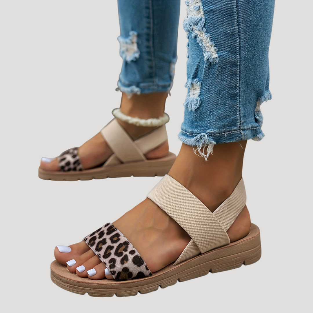 Women's Leopard Print Cross Strap Flat Sandals