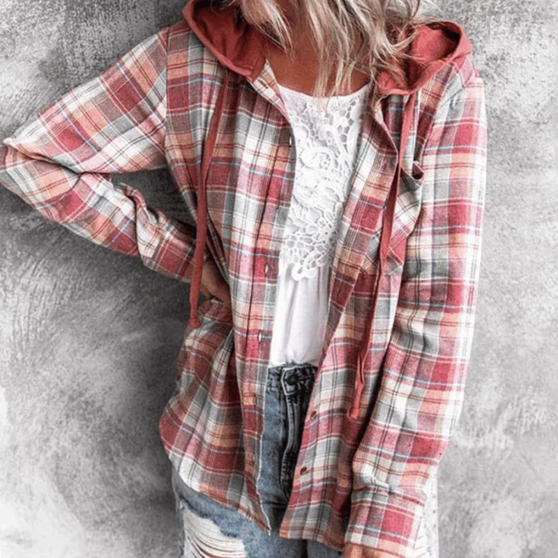 Cozy Checkered Hooded Jacket For Everyday Wear