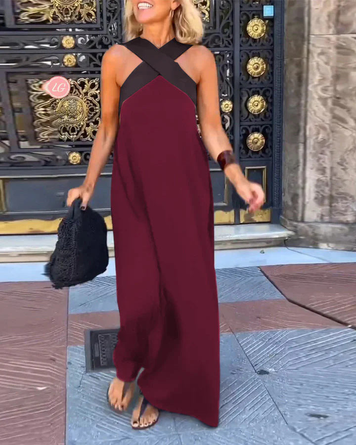 Breathable Crossed Back Open Maxi Dress