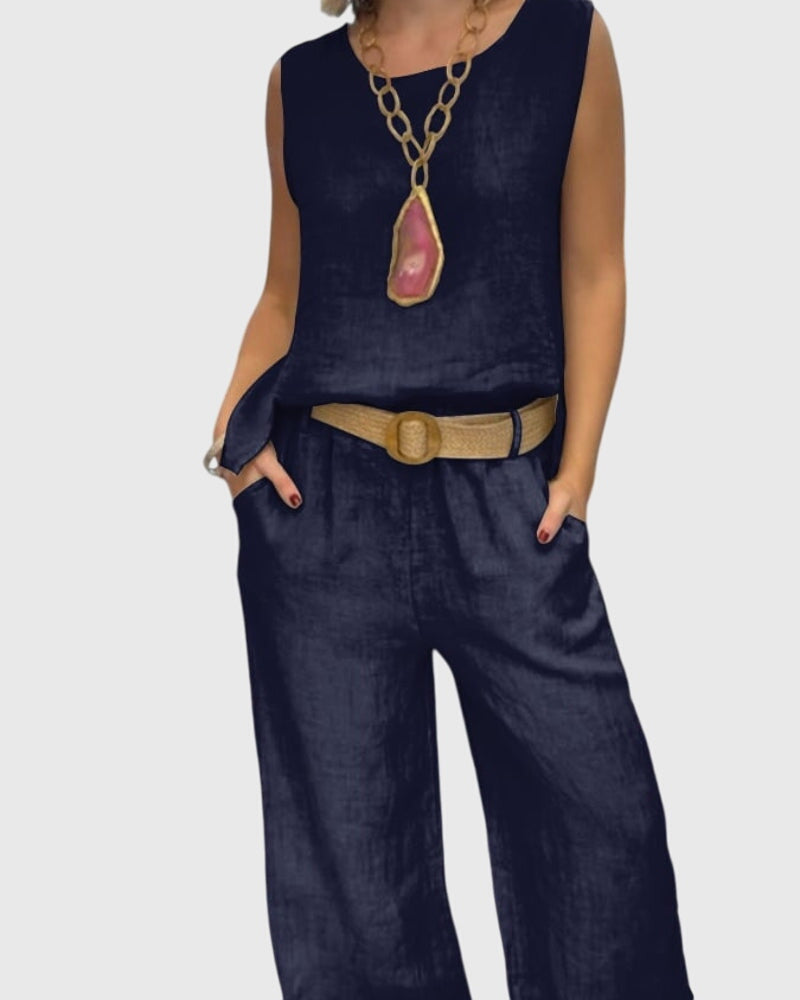 Sleeveless Top And Wide Leg Pants Boho Set