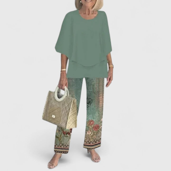 Two-Piece Outfit for Women - Elegant Casual Top and Pants Set