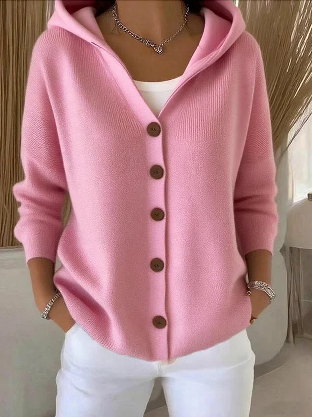 Hooded A Line Cardigan With Button Front