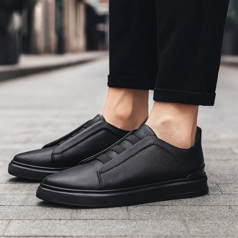 Men's Genuine Leather Sneakers with Loop Lacing