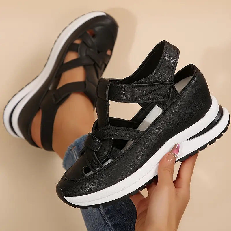 Structured Wrap-Over Flat Sandals with Raised Sole