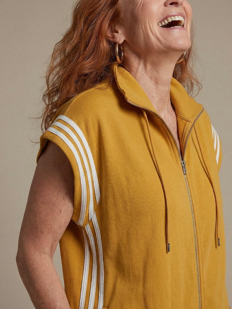 Full Length Zip Front Jumpsuit with Side Stripe Panels