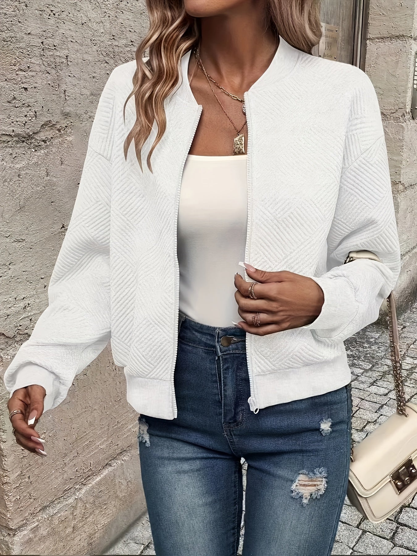 Lightweight Zip Up Jacket With Stand Collar