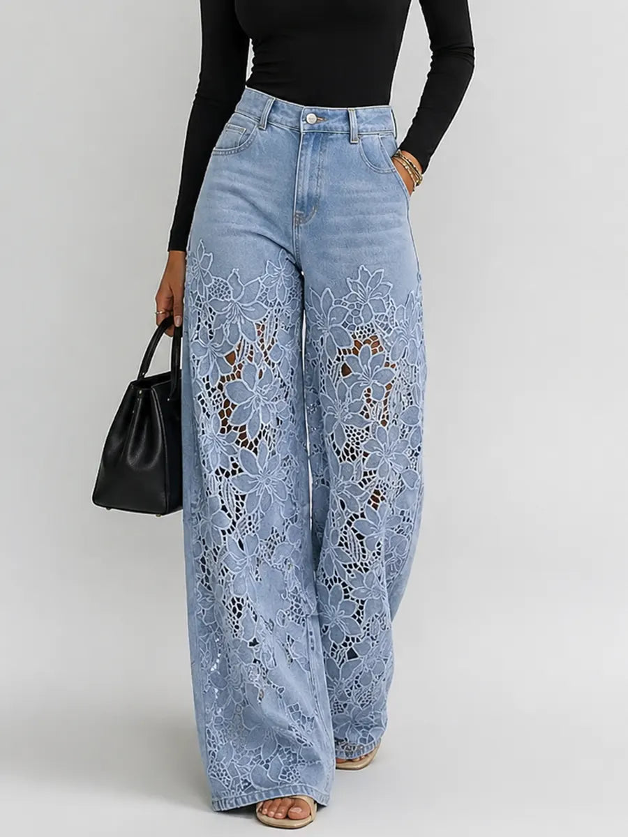 Kaliora Floral Lace Wide Leg Jeans