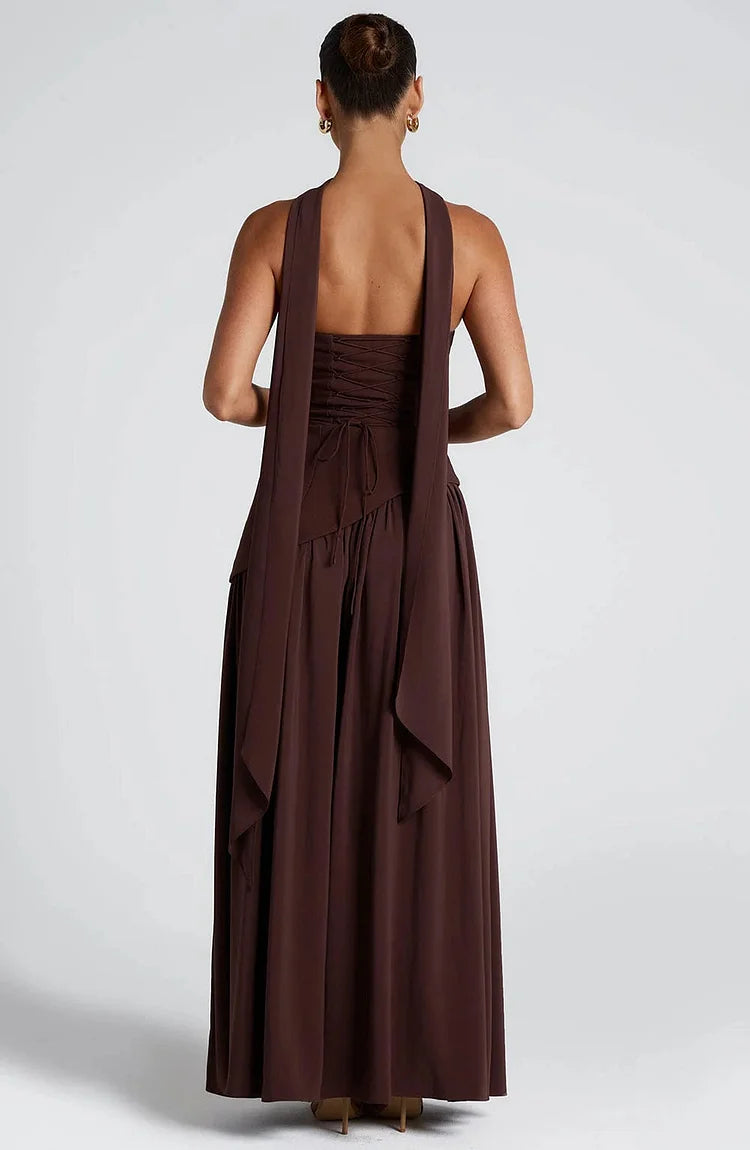 Strapless Asymmetric Hem Chiffon Maxi Dress