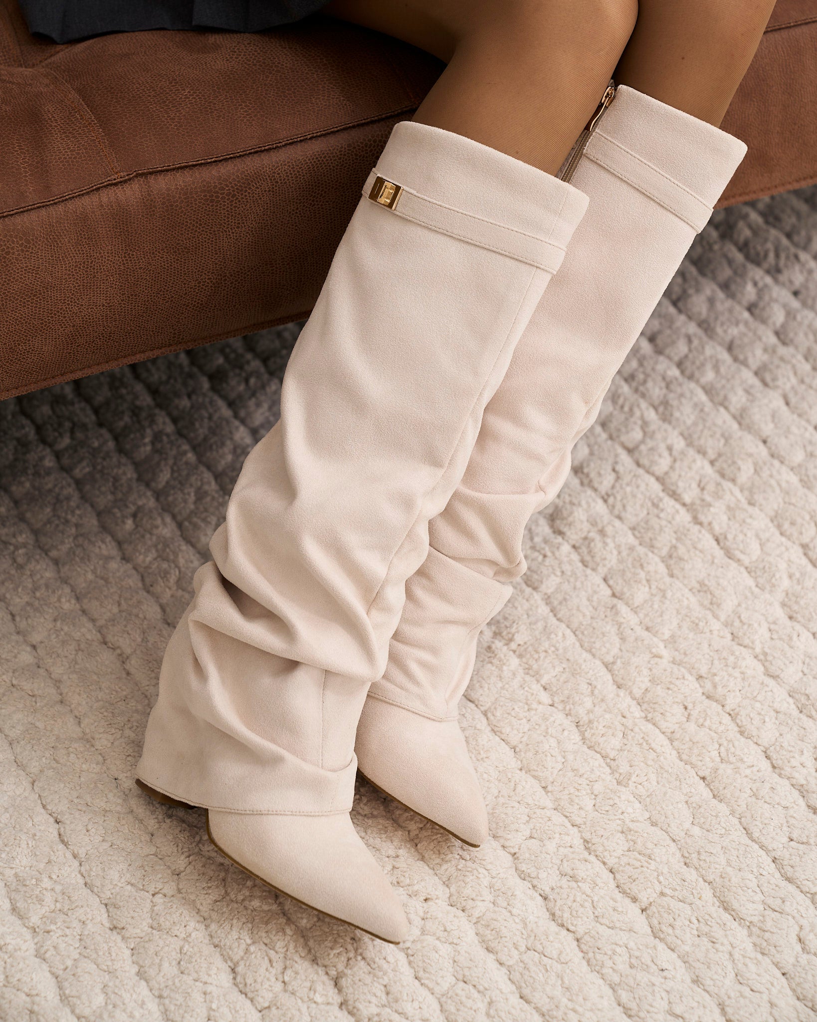 Lavista Slouchy Suede Knee-High Boots in Creamy