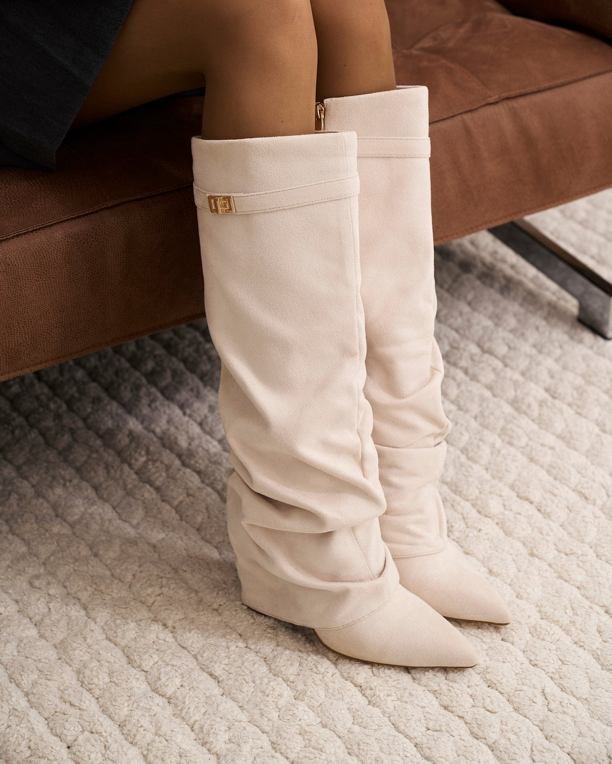 Lavista Slouchy Suede Knee-High Boots in Creamy
