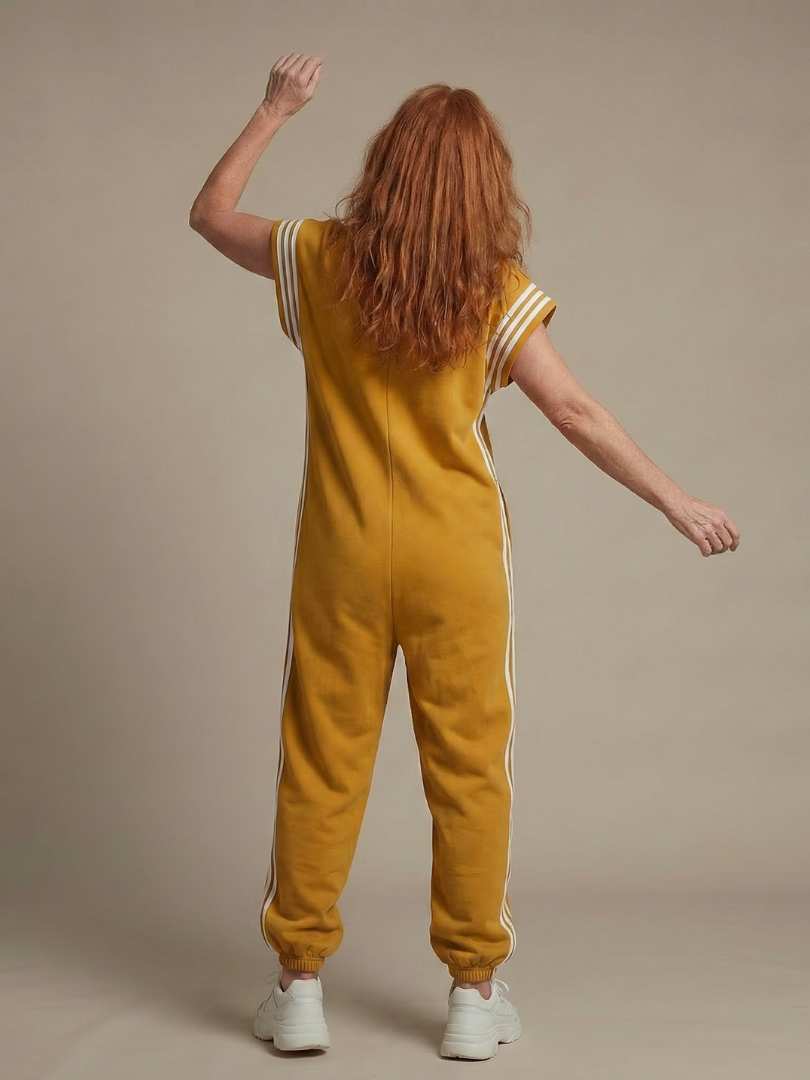 Full Length Zip Front Jumpsuit with Side Stripe Panels