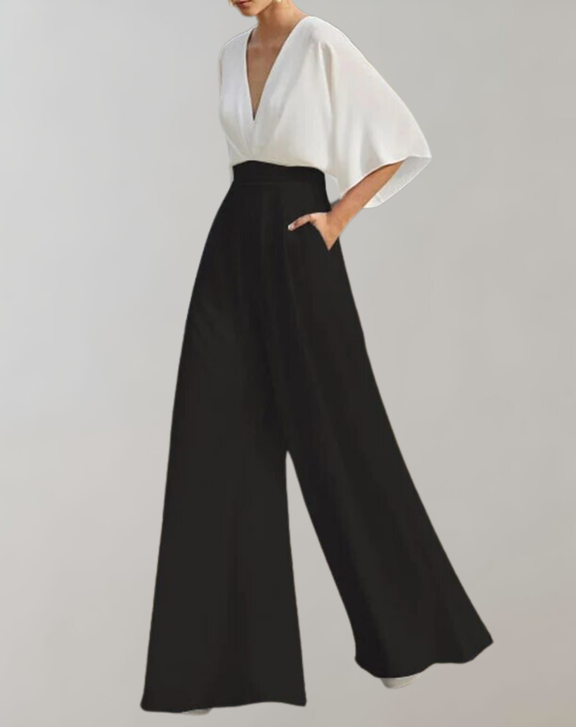 Wide Leg Linen Blend Evening Jumpsuit