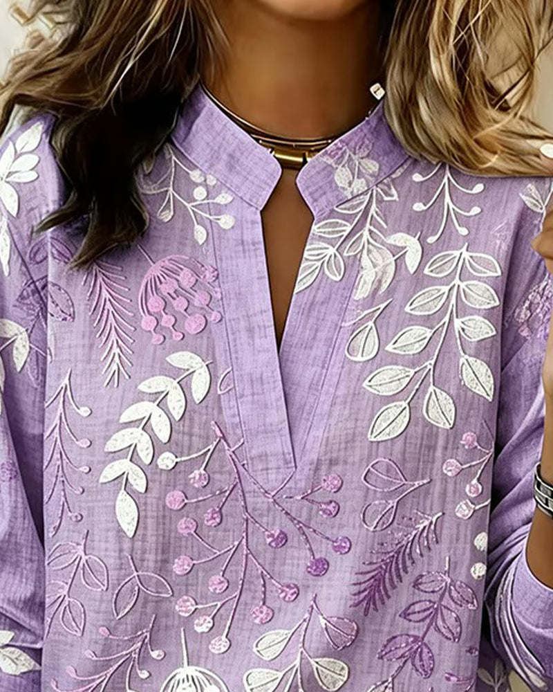 Floral Print V-Neck Blouse with Short Sleeves