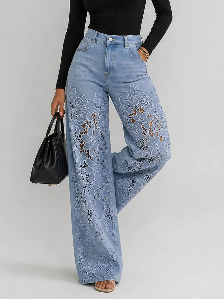 Kaliora Floral Lace Wide Leg Jeans