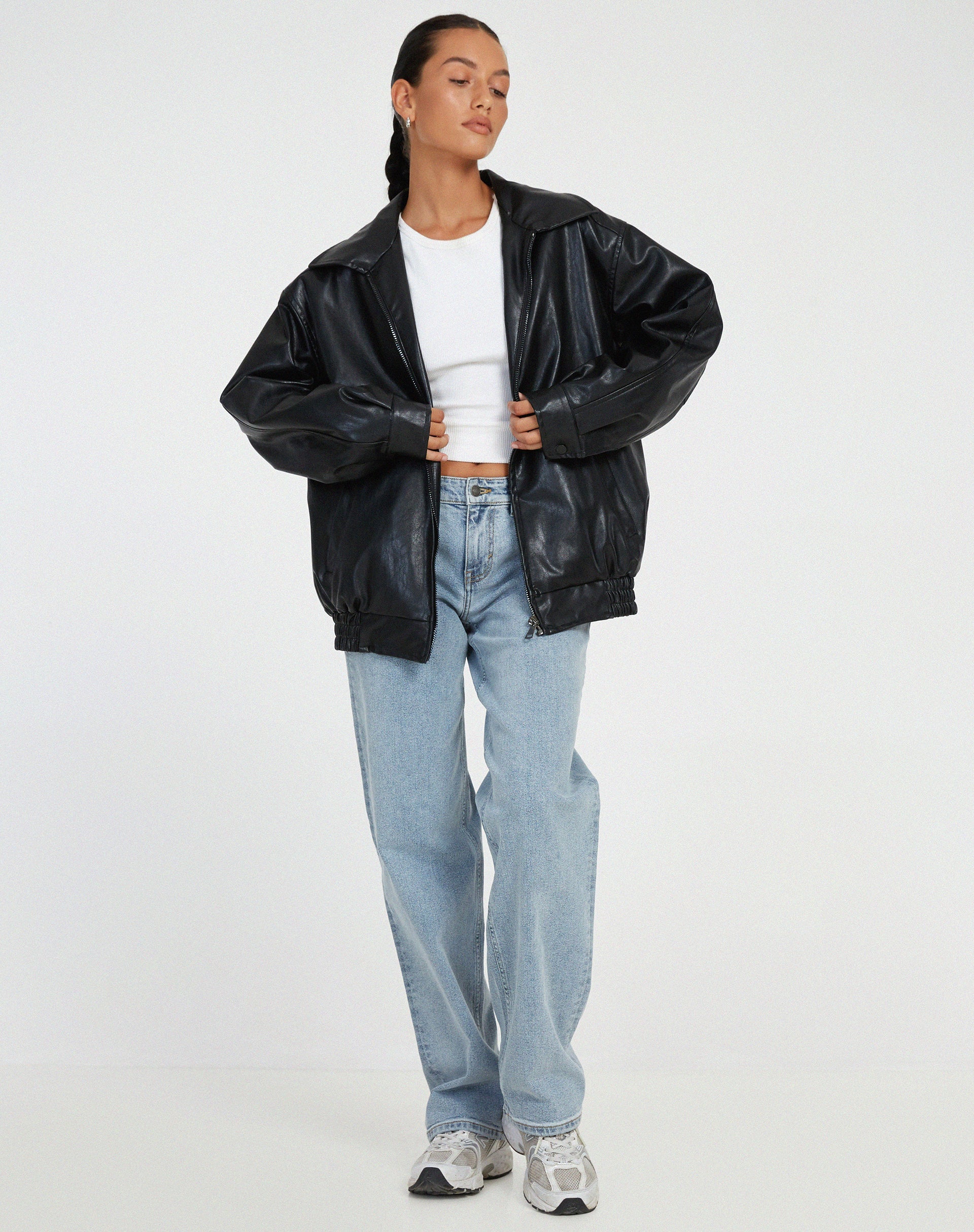 Oversized Faux Leather Jacket With Soft Lining