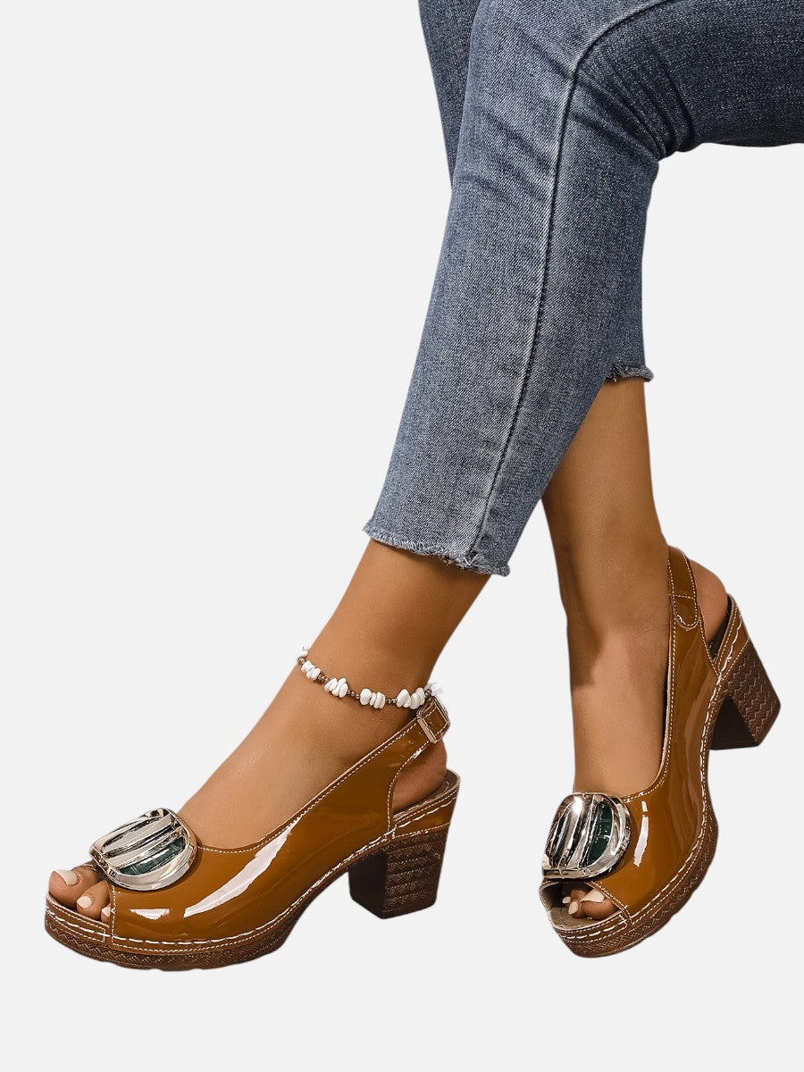 Glossy Comfort Strap Heels