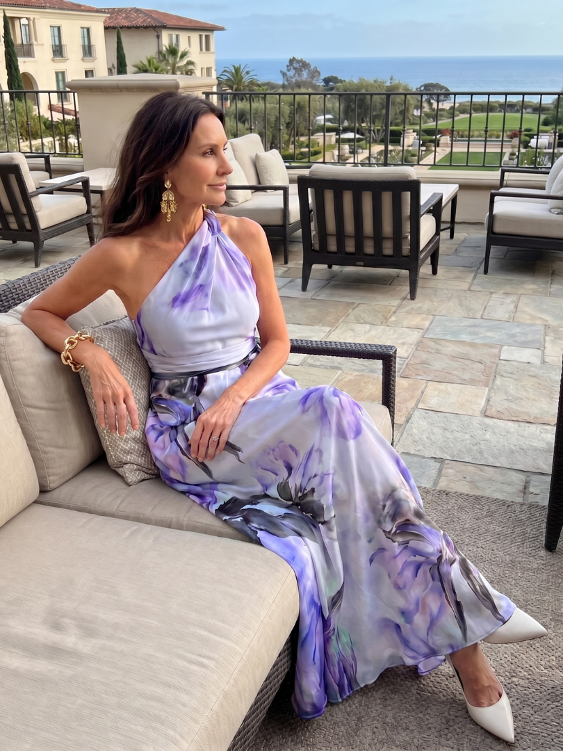 Halter Neck Flowing Maxi Dress with Gathered Bodice