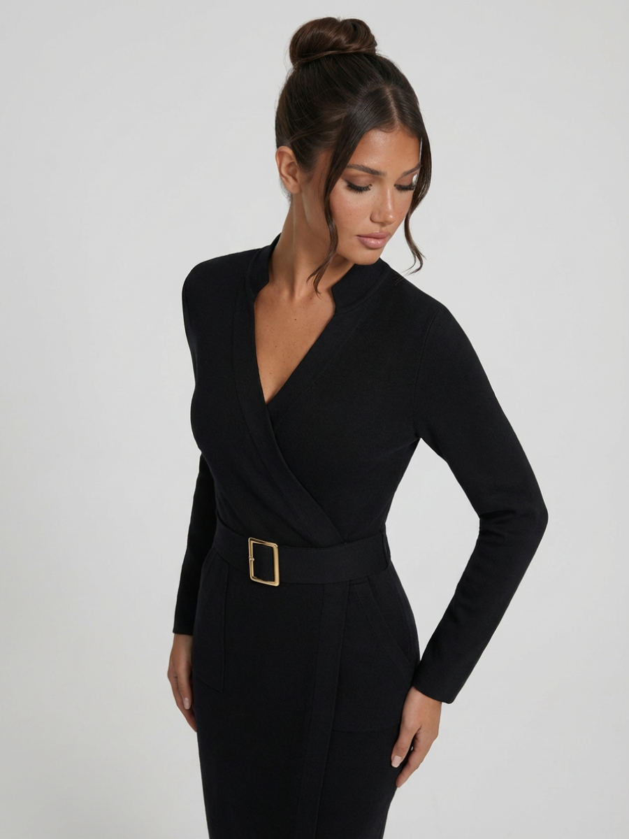 Valentina Moreau Belted Wrap Midi Dress