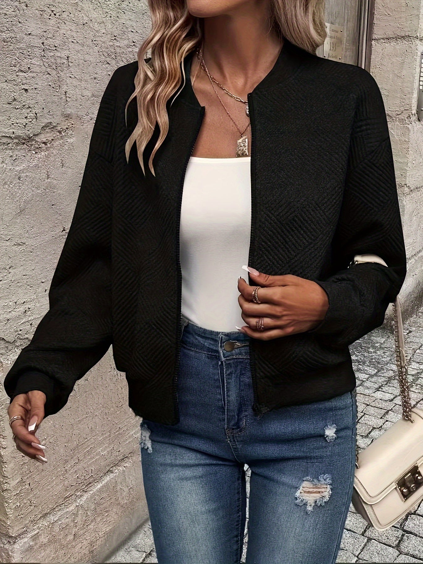 Lightweight Zip Up Jacket With Stand Collar
