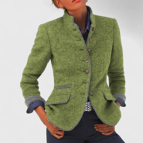 Women's Woolen Military Stand Collar Blazer