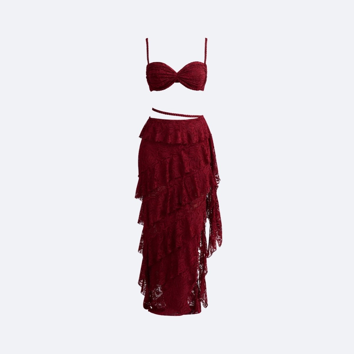 Guipure Lace Bustier and Tiered Maxi Skirt Co-Ord Set
