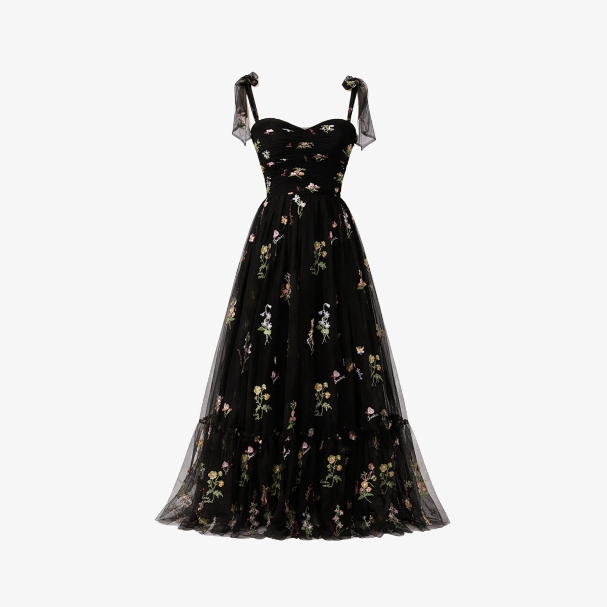 Floral Embroidered Tulle A-Line Evening Gown