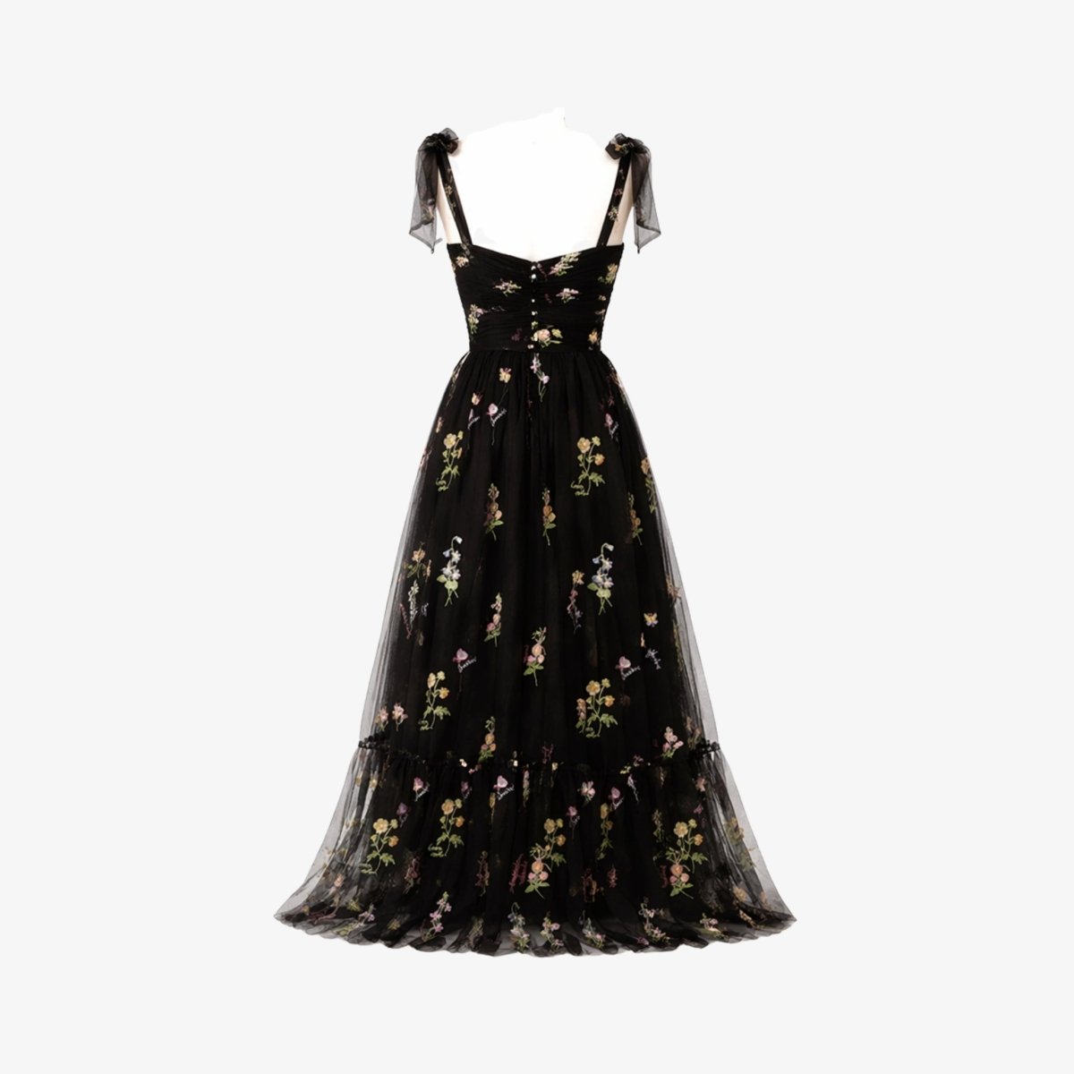 Floral Embroidered Tulle A-Line Evening Gown