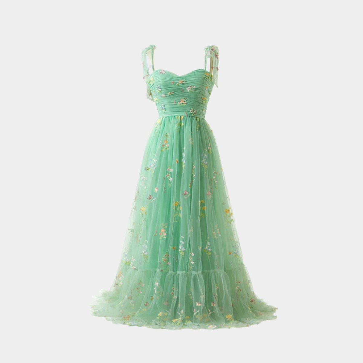 Floral Embroidered Tulle A-Line Evening Gown