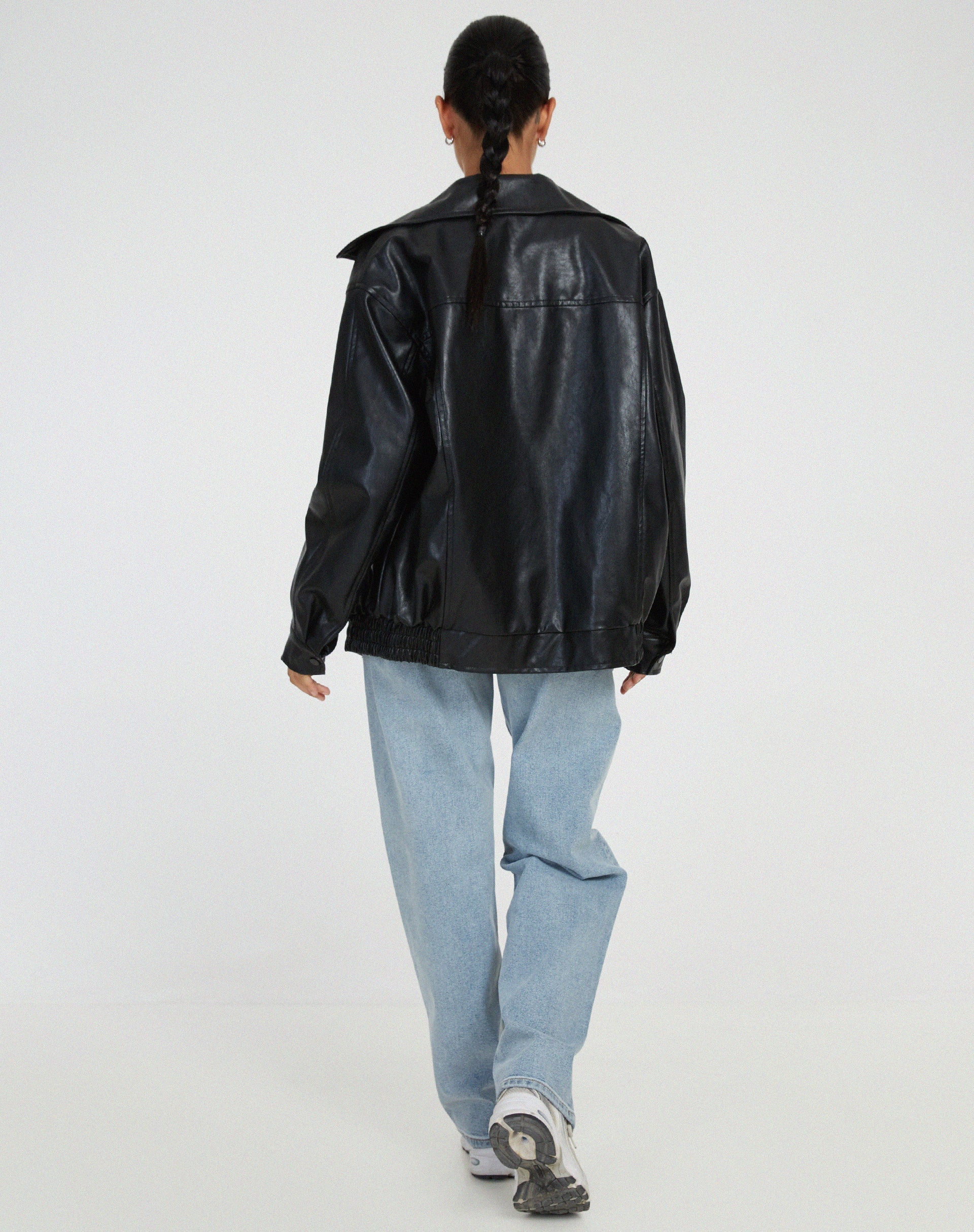 Oversized Faux Leather Jacket With Soft Lining