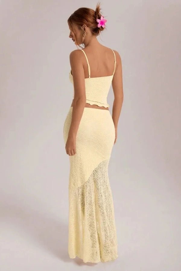 Floral Lace Ruffle Camisole and Asymmetric Maxi Skirt Set