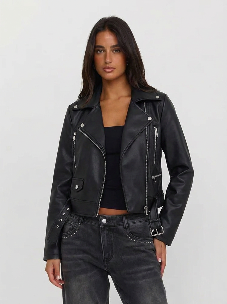 Cropped Moto Leather Jacket