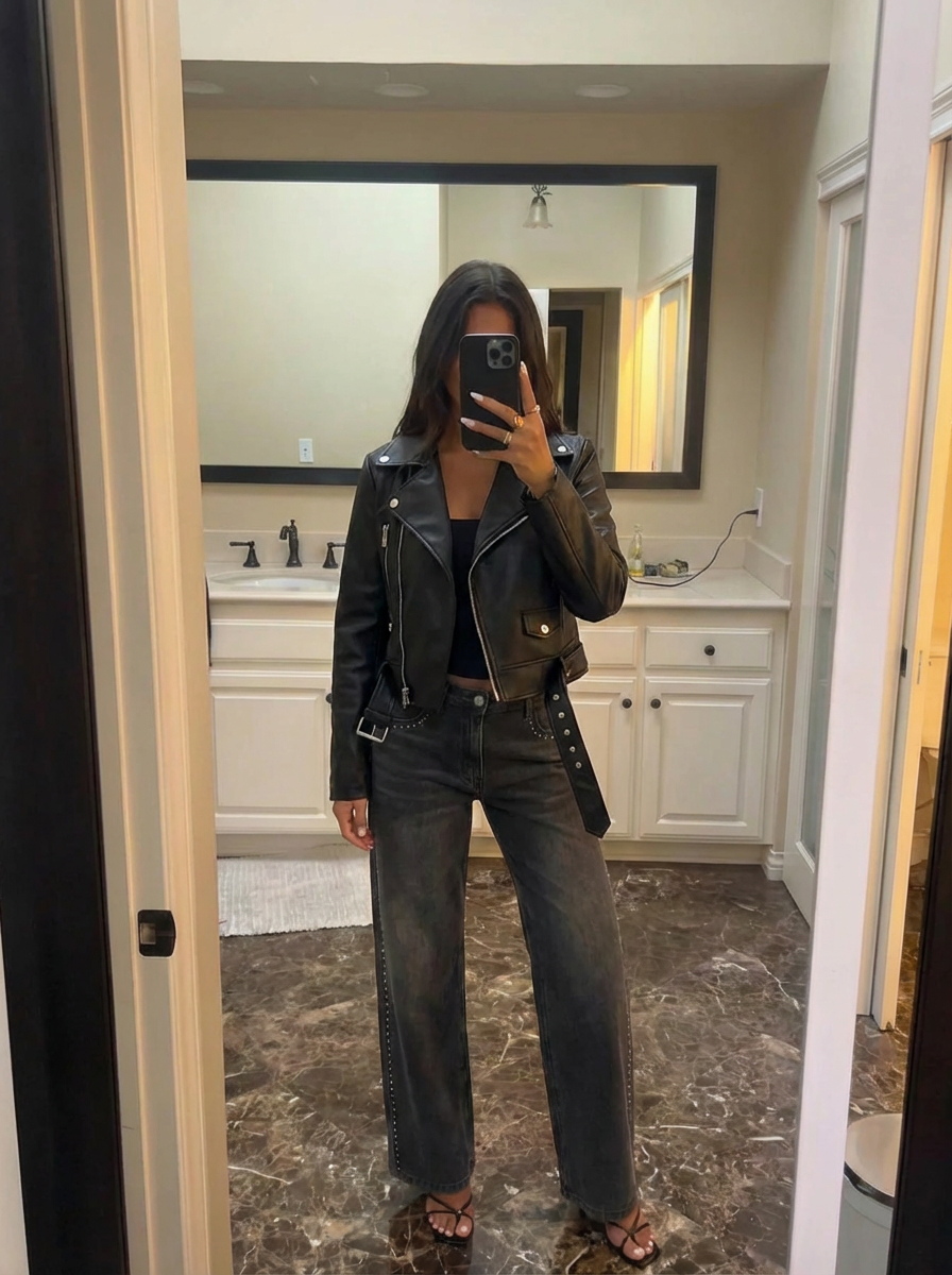 Cropped Moto Leather Jacket