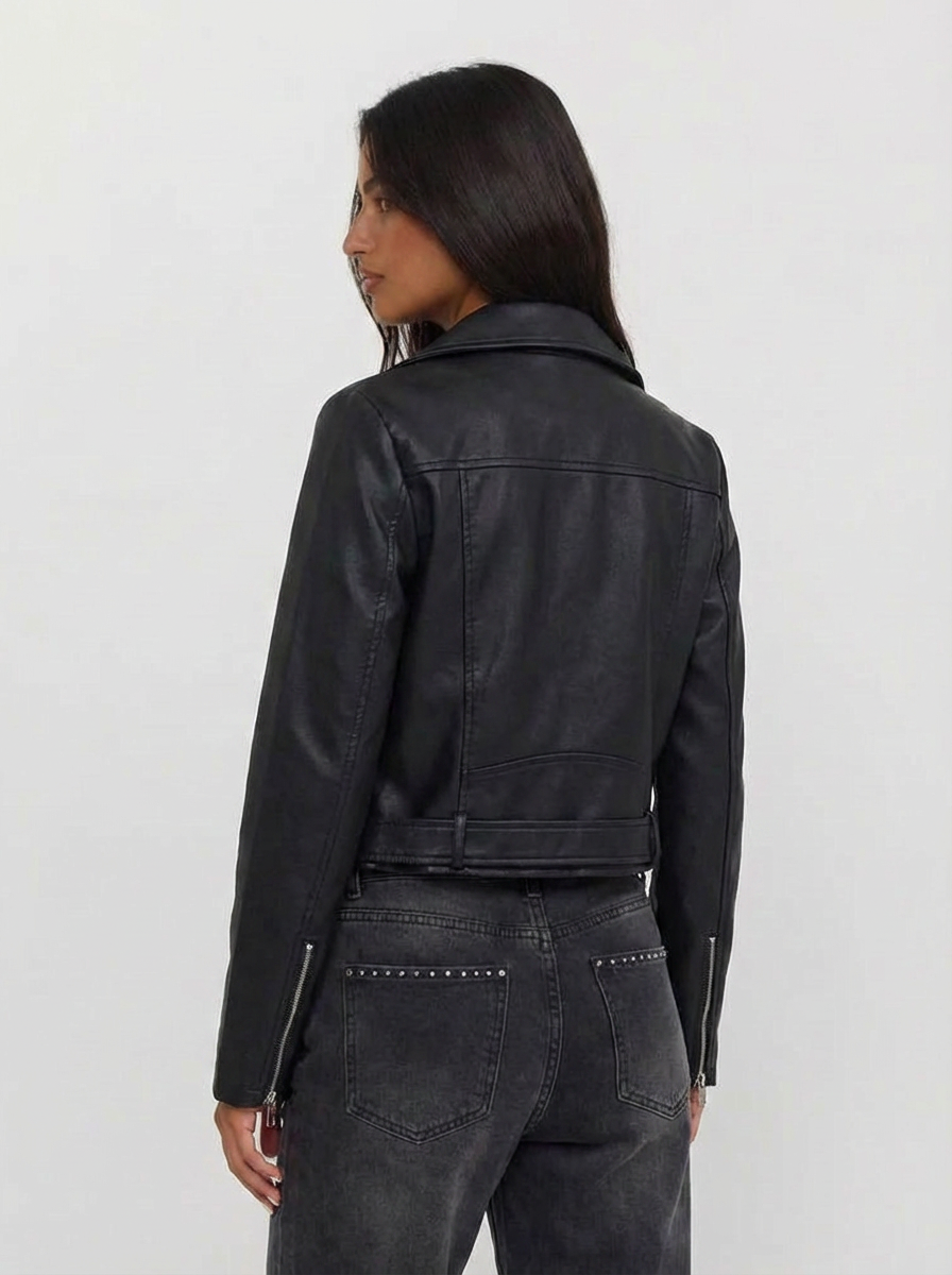 Cropped Moto Leather Jacket
