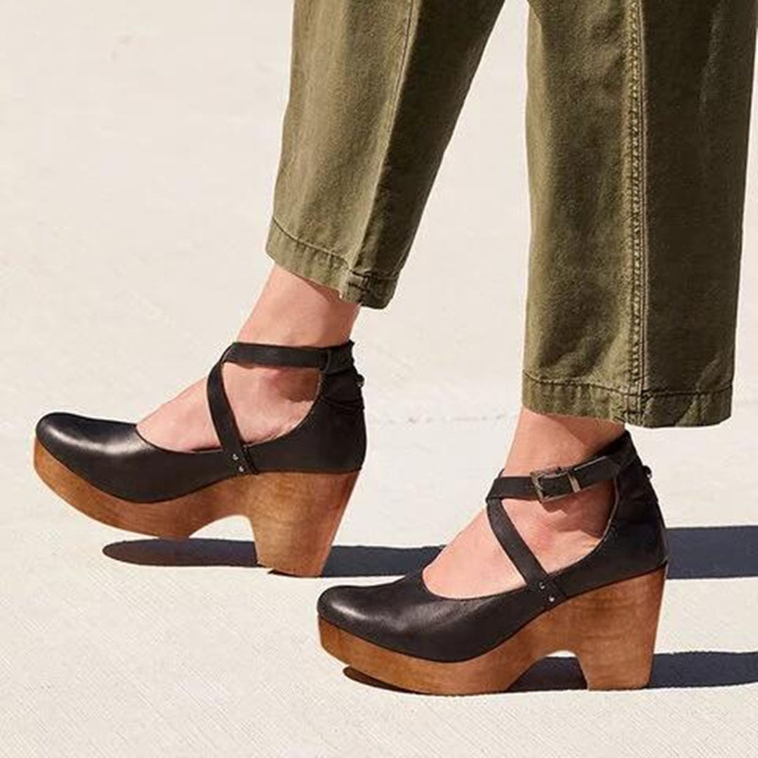 Wedge Heel Closed-Toe Ankle Strap Sandal