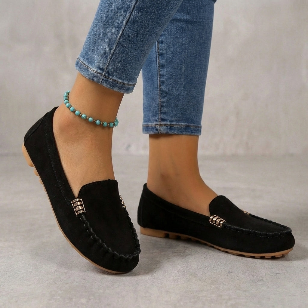 Driving Moccasins with Metallic Accent and Orthopedic Sole