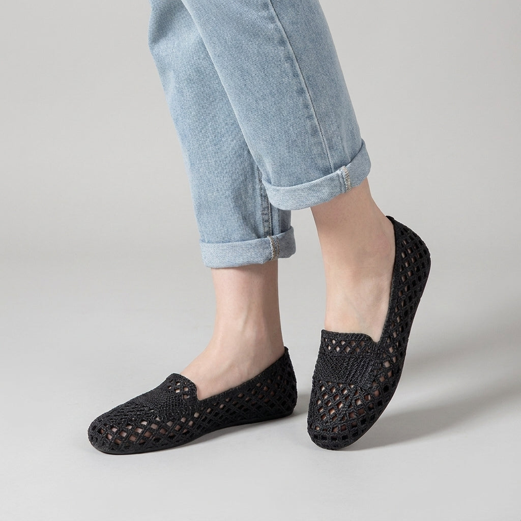 Woven Cutout Slip-On Ballet Flats