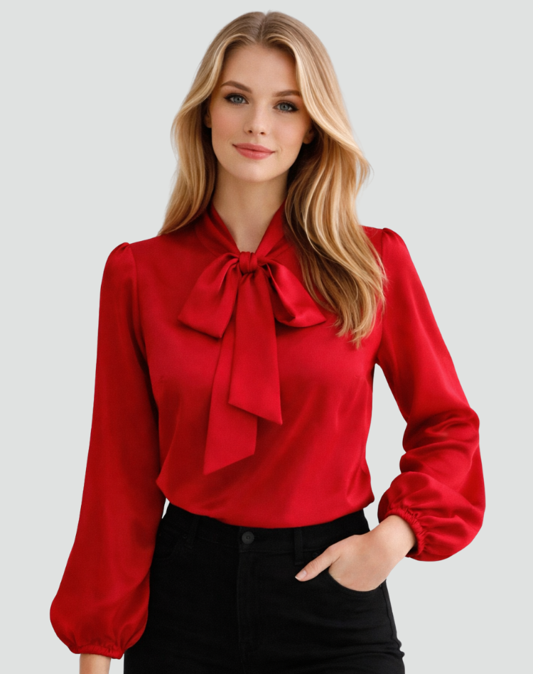 Bow Tie Neck Chiffon Blouse
