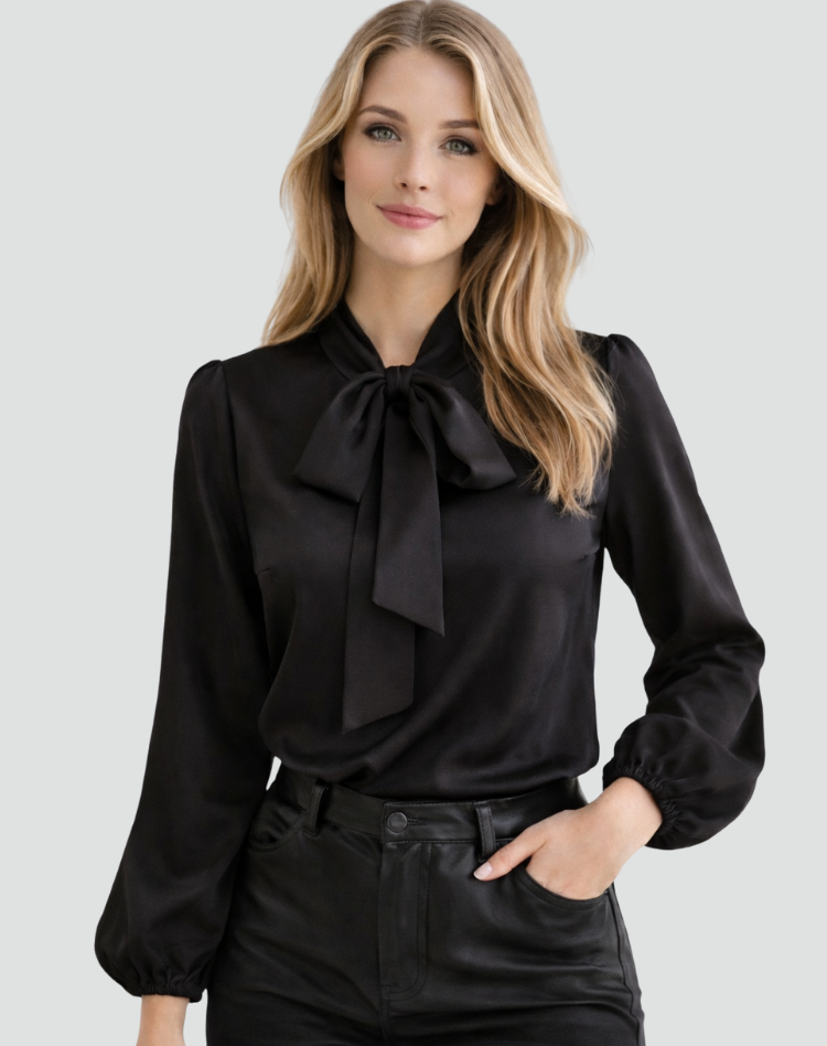 Bow Tie Neck Chiffon Blouse