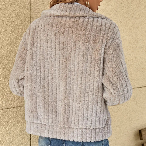 Plush Shawl Collar Cardigan With Loose Fit