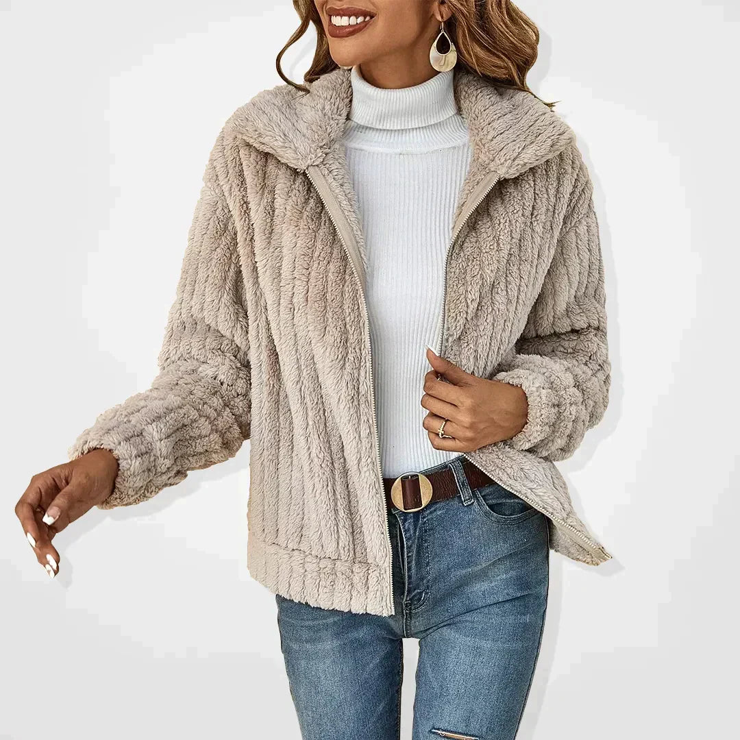Plush Shawl Collar Cardigan With Loose Fit