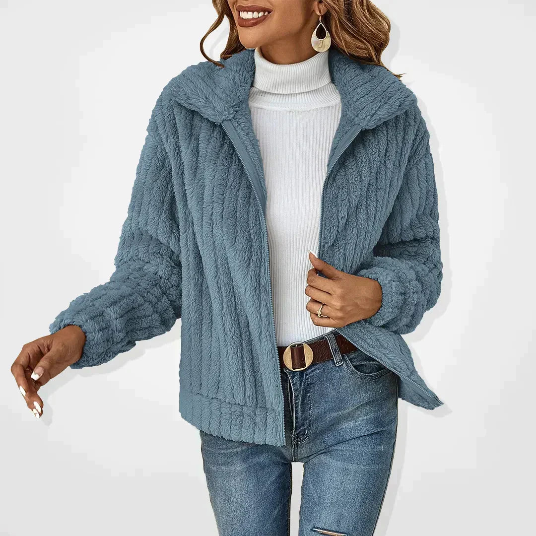 Plush Shawl Collar Cardigan With Loose Fit