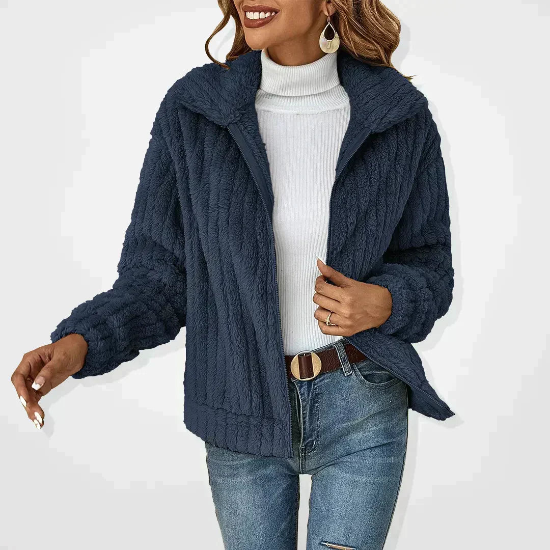 Plush Shawl Collar Cardigan With Loose Fit