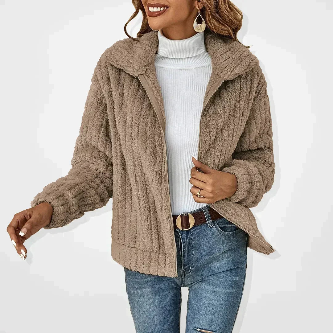 Plush Shawl Collar Cardigan With Loose Fit